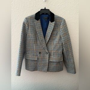 J. Crew Houndstooth Blazer with Black Velvet Collar